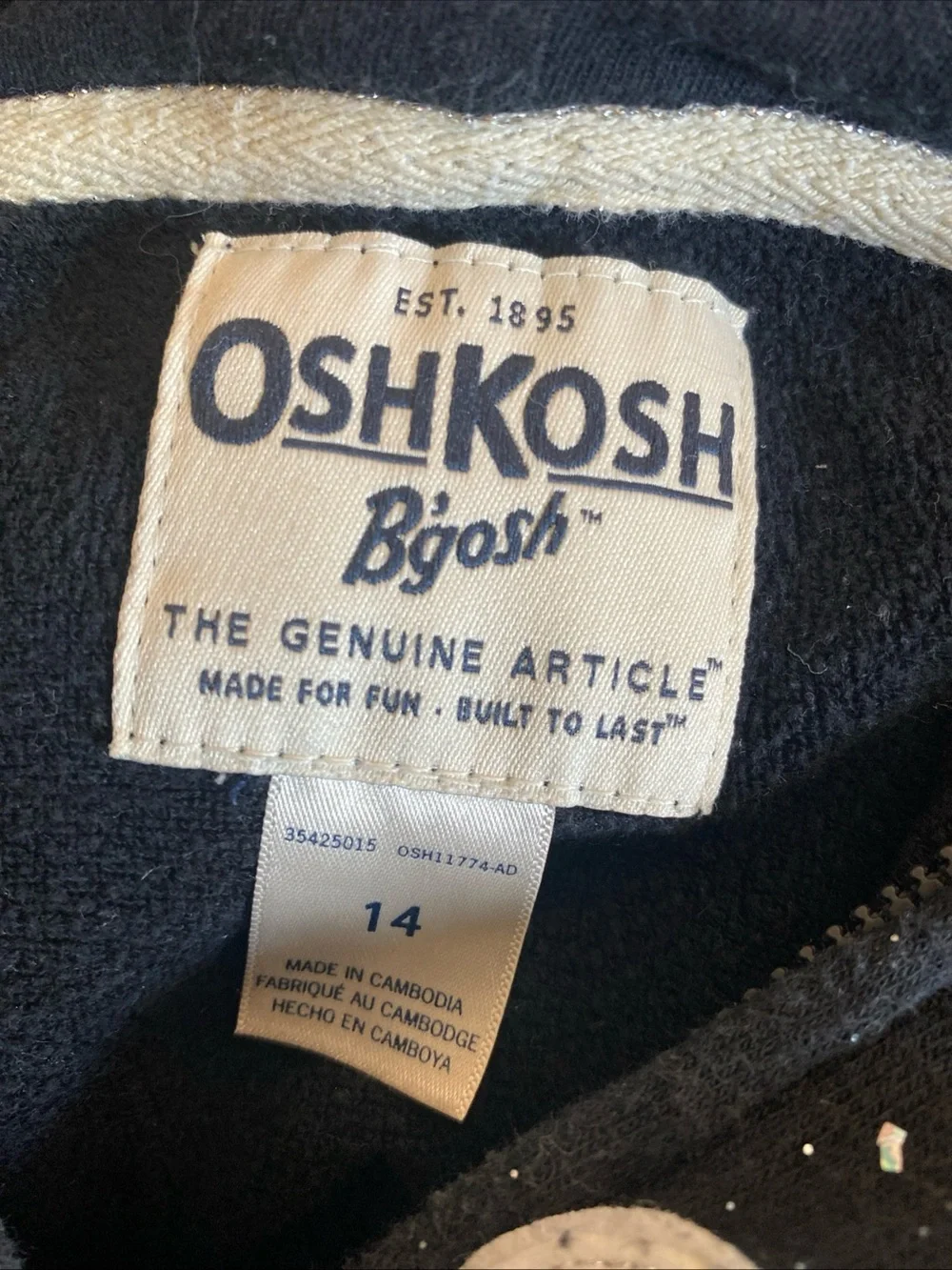 OSH KOSH BGOSH Girls Sz 14 Sweatshirt Black Hoodie‎ Glitter All Over Full Zip